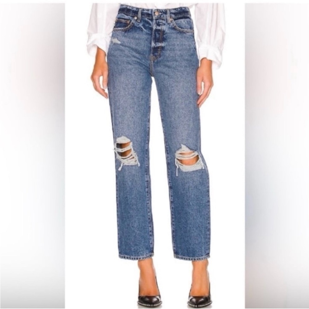 Revolve Lovers + Friends Ryan Distressed High Rise Straight Jeans Size 25